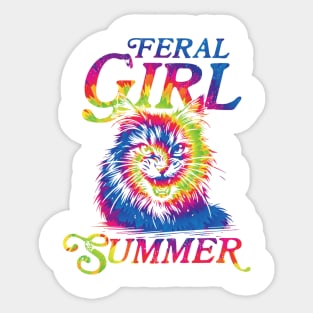 feral girl summer funny Cat tie dye Sticker